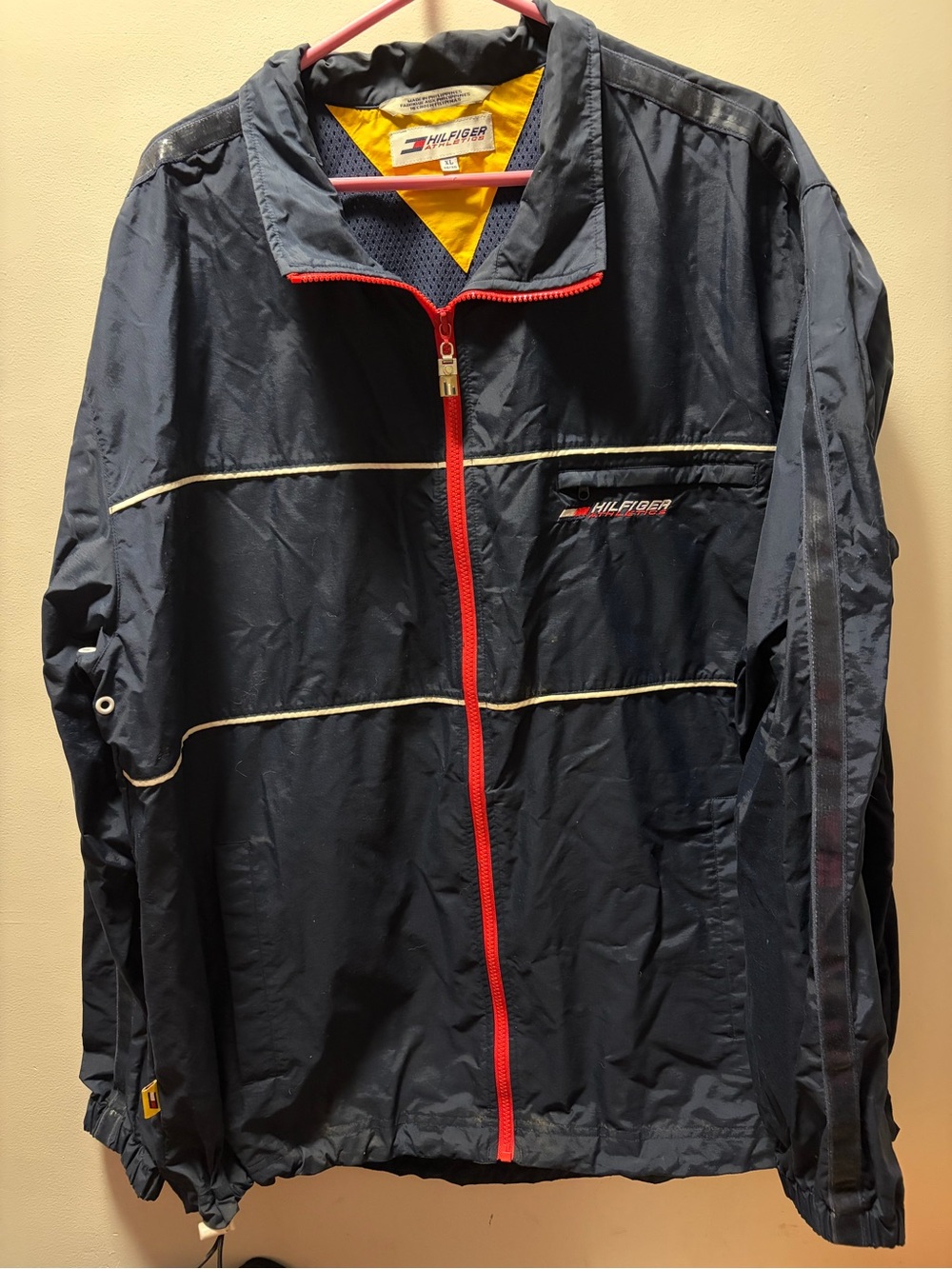 Tommy Hilfiger VINTAGE ‘90’s Y2K Windbreaker Red Zipper Yellow Piping Streetwear